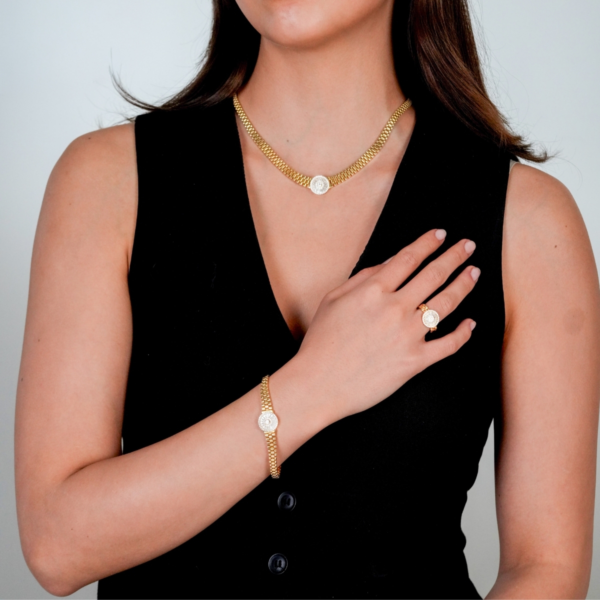 Altın Baget Taşlı Set