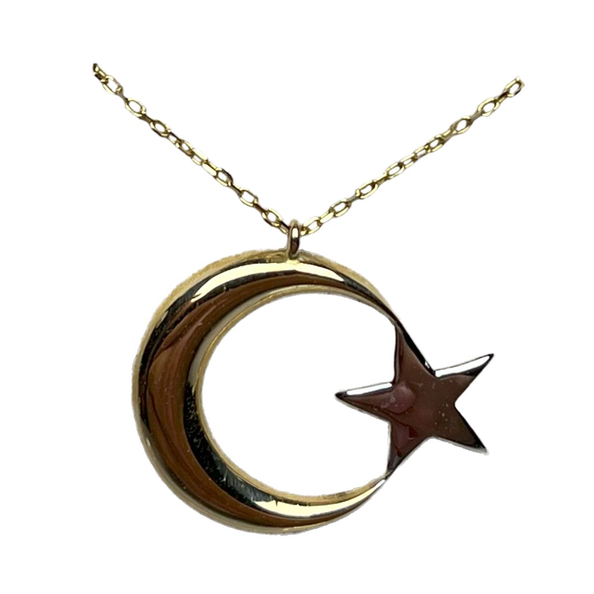 Ay Yıldızlı Yapışık Altın Kolye