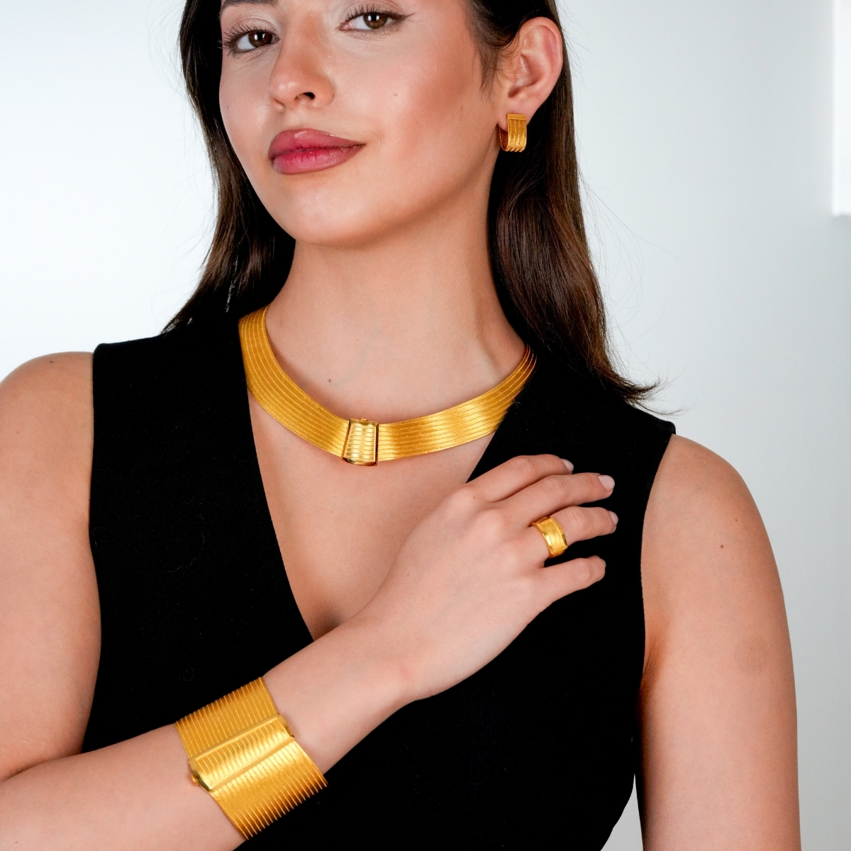 Sıralı Desen Hasır Altın Set